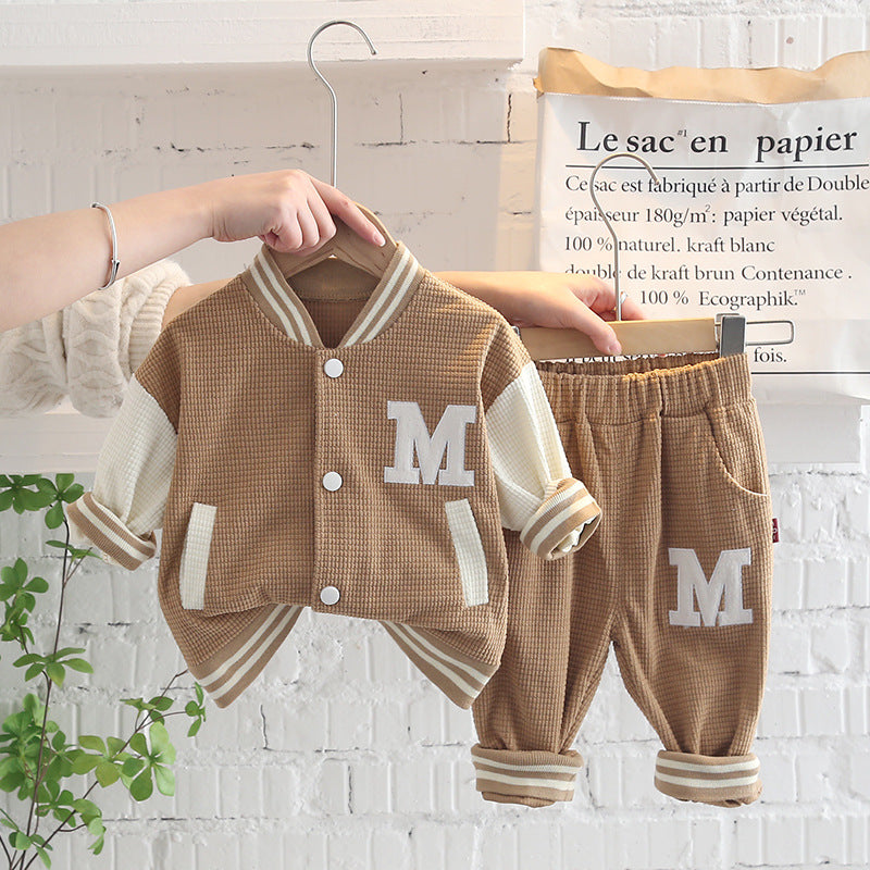 Boys' Fashionable Simple Letter Jacket Pants Suit