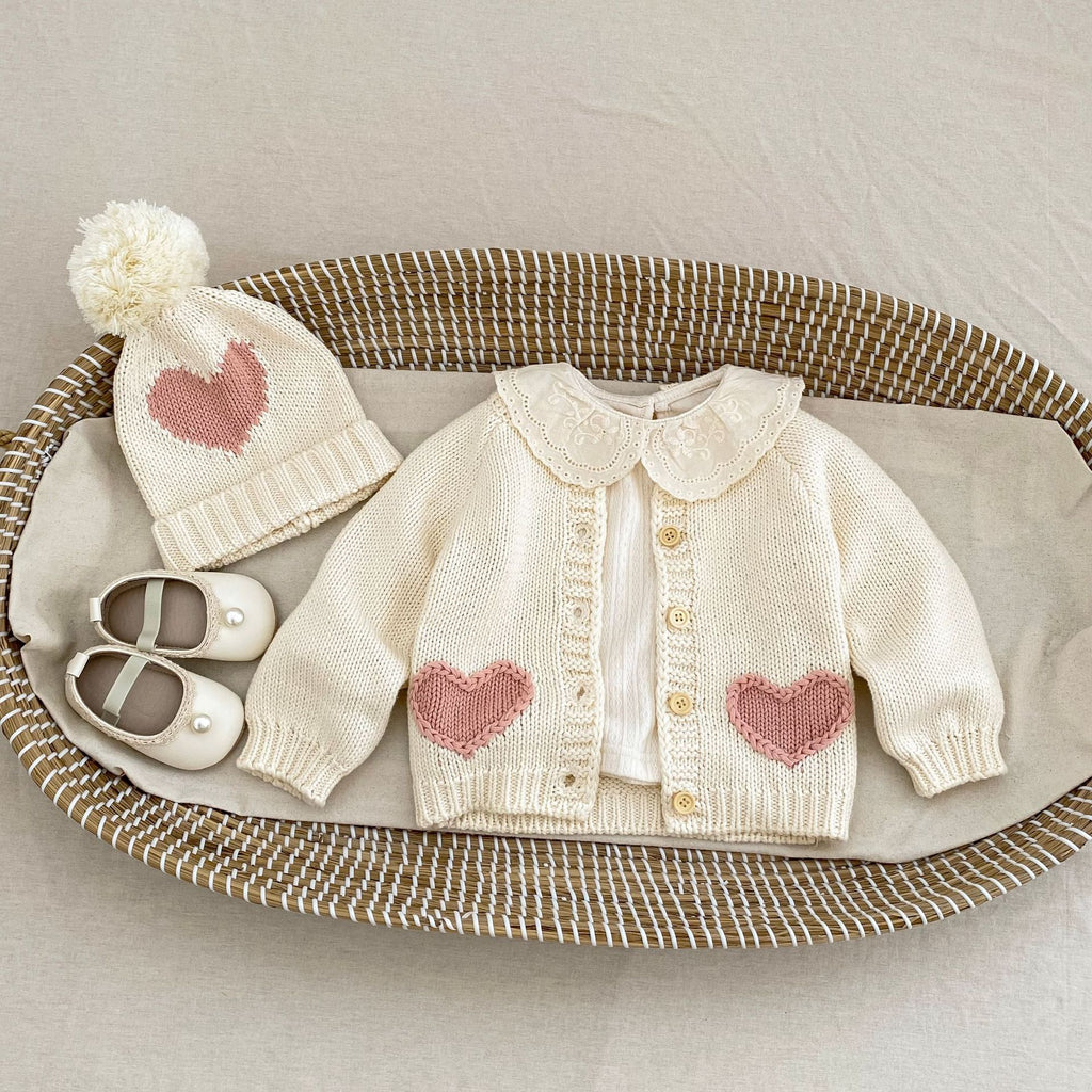 Fashionable Sweet Cardigan Hat Baby Love Kids' Sweater Wear