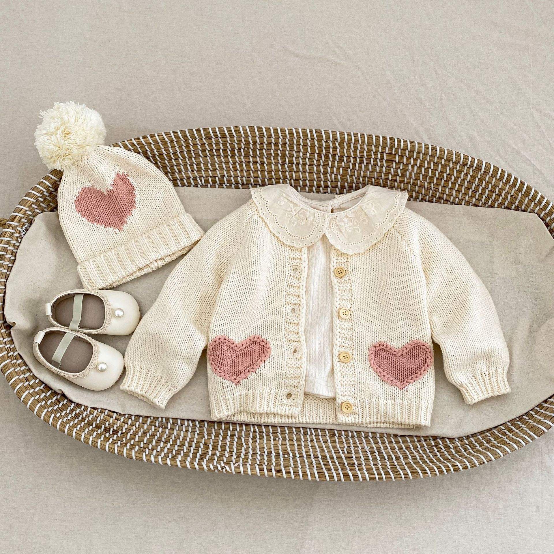 Fashionable Sweet Cardigan Hat Baby Love Kids' Sweater Wear