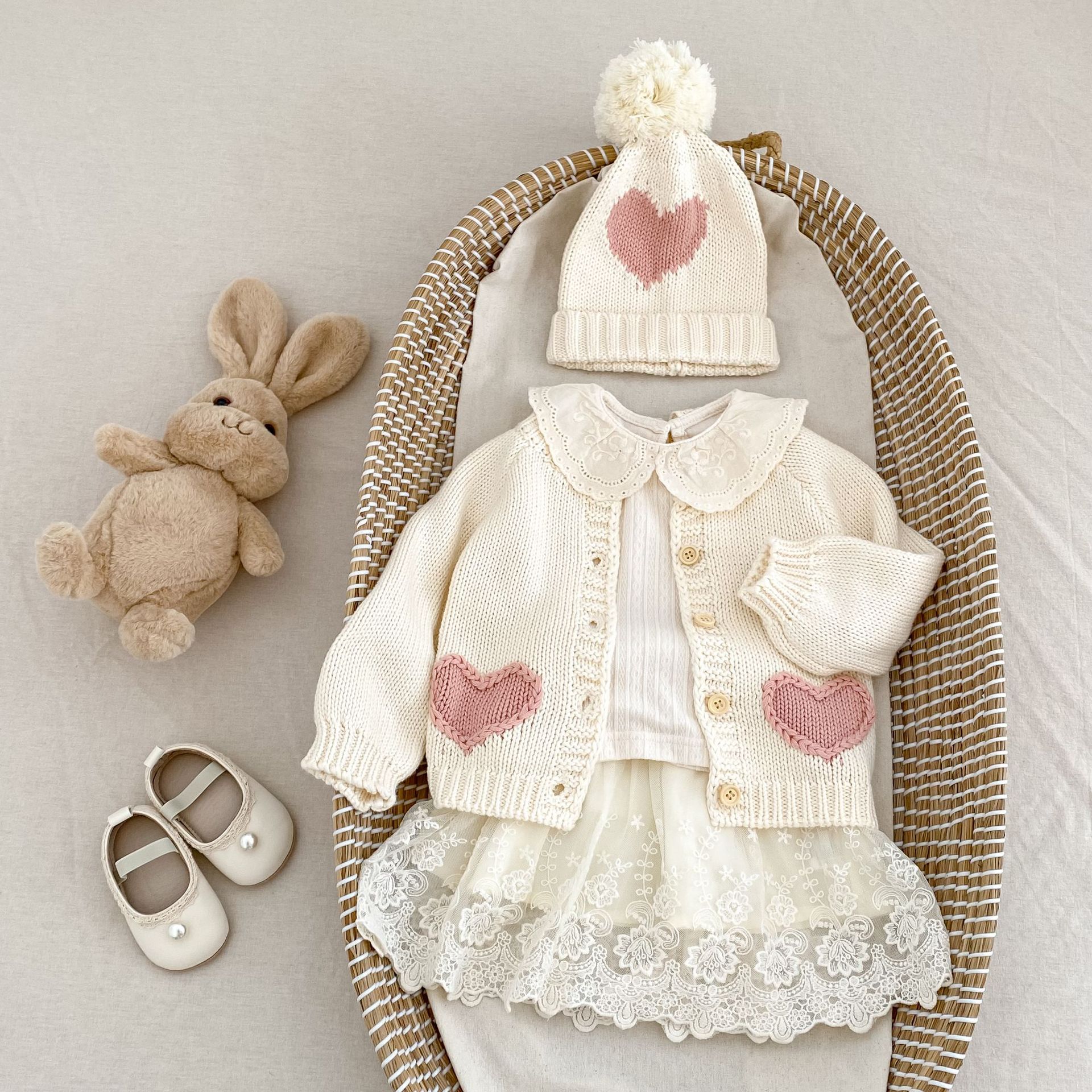Fashionable Sweet Cardigan Hat Baby Love Kids' Sweater Wear