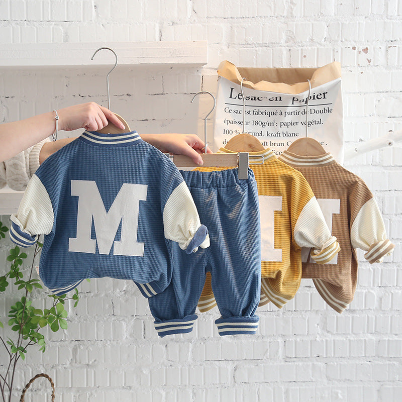 Boys' Fashionable Simple Letter Jacket Pants Suit