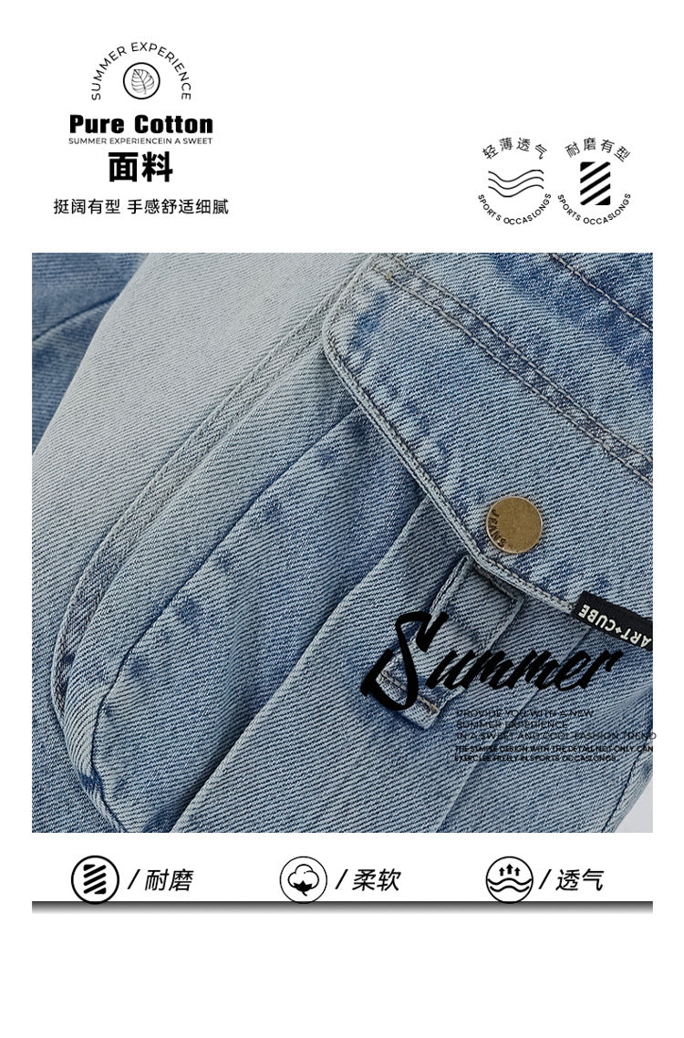 Boys' Workwear Denim Shorts Summer 2026 New Teenage Children's Pocket Design Outdoor Wear Loose Jeans Big Kids Mid-Pants