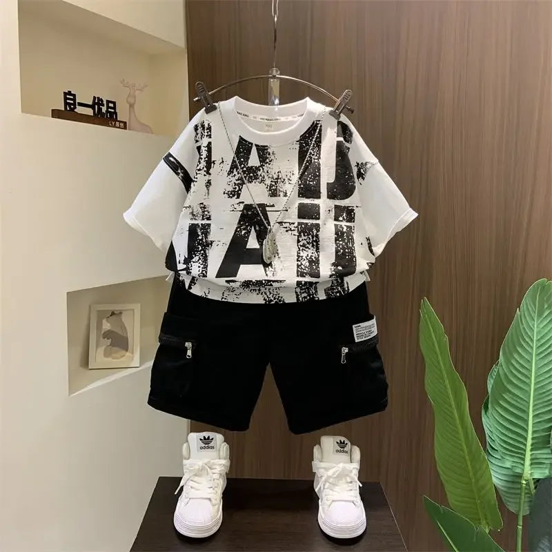 LIEMEI Summer Short Sleeve Set Baby Boys Clothes Pullover T-Shirt+Shorts 2pcs Kids 1-8 Years Old Cartoon Sport Outfit