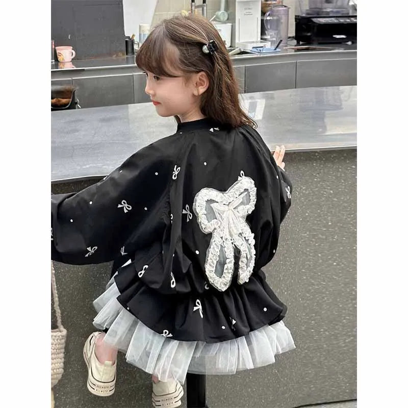 Kids Girls Coat Children's Bowknot Jacket 2025 New Princess Outerwear Spring Fashion Clothes Baby Autumn Casual Windbreaker