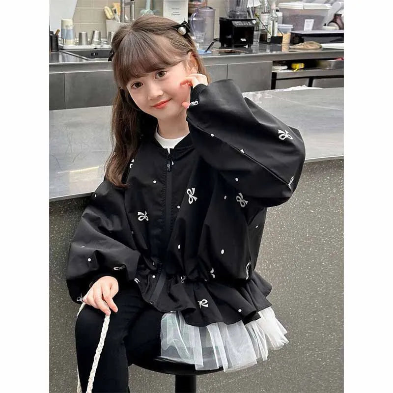 Kids Girls Coat Children's Bowknot Jacket 2025 New Princess Outerwear Spring Fashion Clothes Baby Autumn Casual Windbreaker