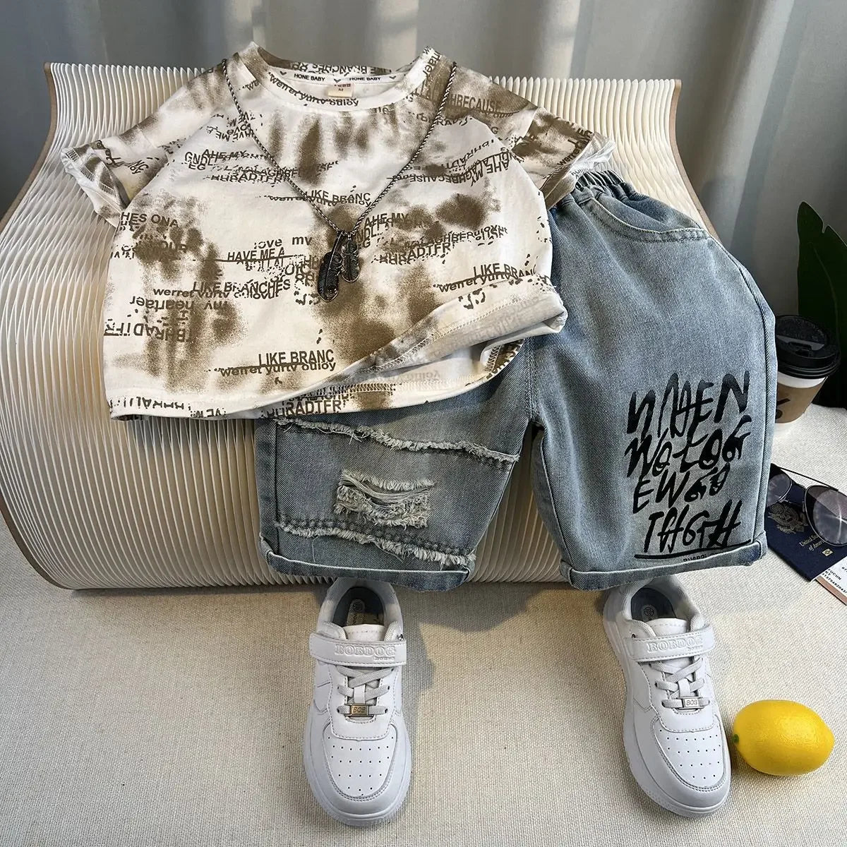 Kids Handsome Summer Clothing Denim Suit for Boy Casual T-shirt & Short Jeans 2Pcs Set Children's Top and Bottom Clothes Set