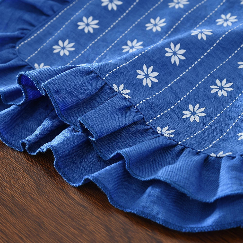 Summer New 2025 Baby Girls Suits Imitation Denim Bow Print Sleeveless Tops and Pants Two-piece Set Casual Children Clothing