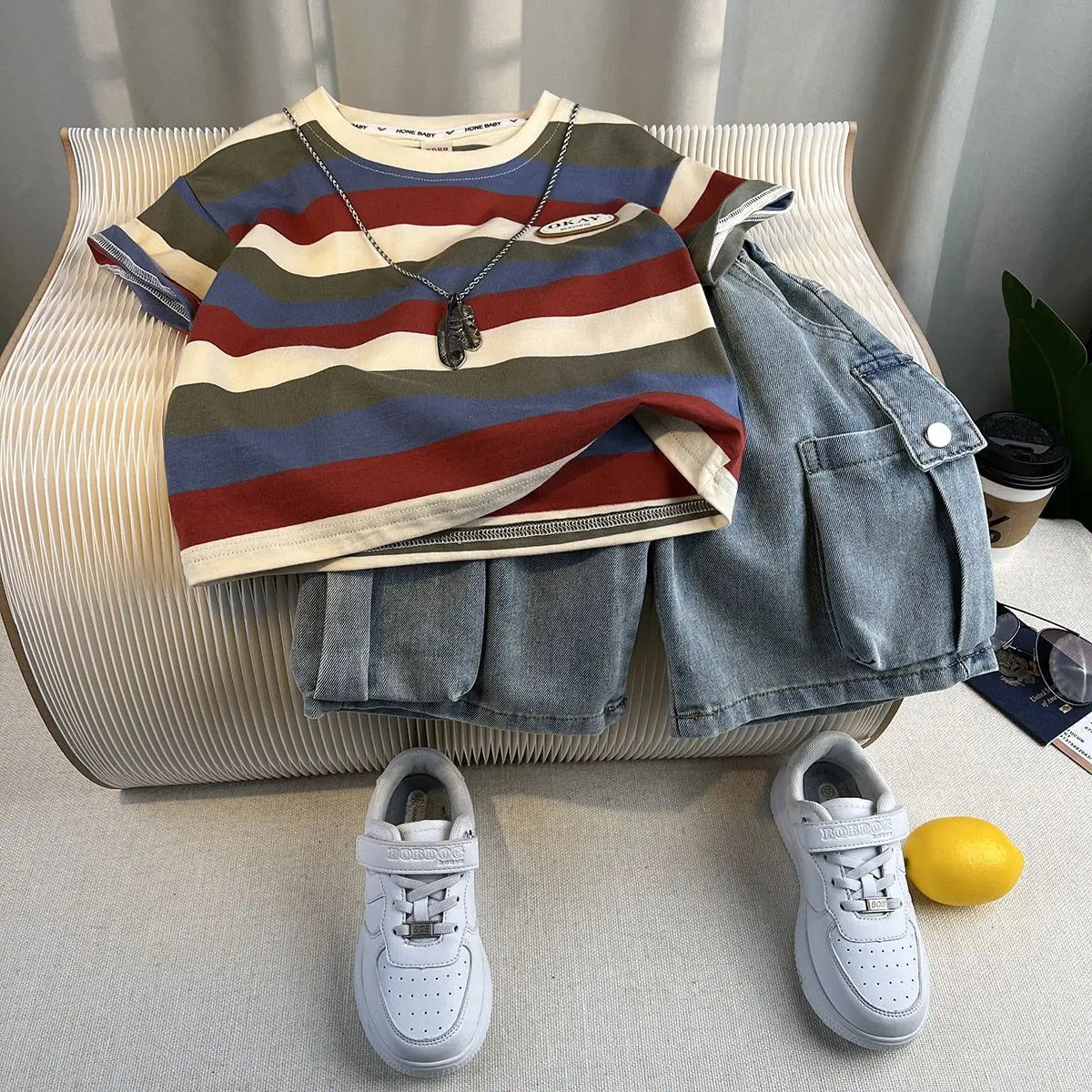 Kids Handsome Summer Clothing Denim Suit for Boy Casual T-shirt & Short Jeans 2Pcs Set Children's Top and Bottom Clothes Set