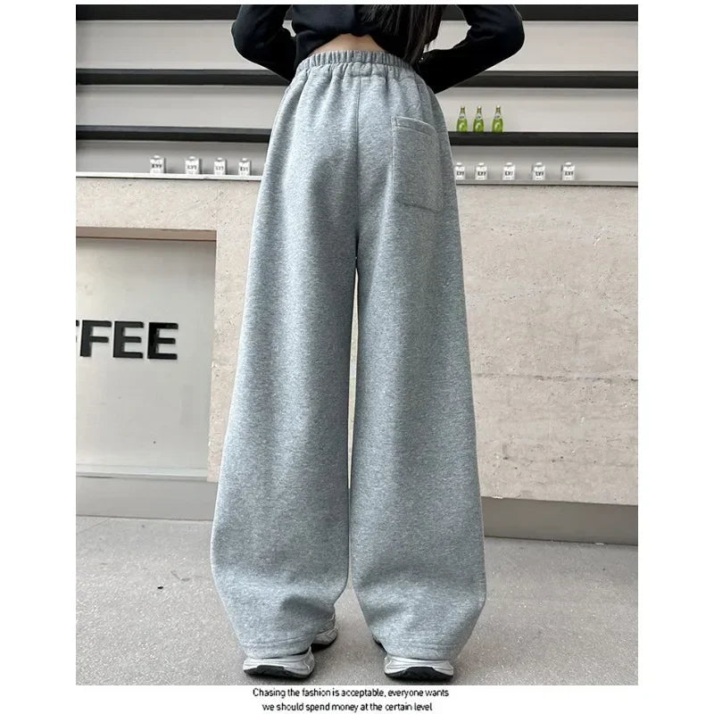 RAISE YOUNG 4-14Y Girls Sweatpant Pure Cotton Side Striped Junior Girl Sports Pant Loose Elastic Waist School Girl Straight Pant