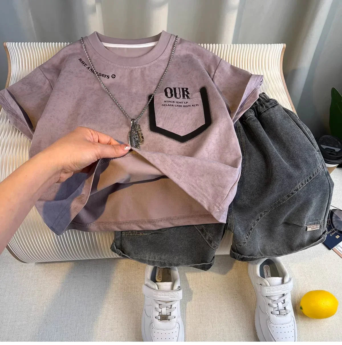 Kids Handsome Summer Clothing Denim Suit for Boy Casual T-shirt & Short Jeans 2Pcs Set Children's Top and Bottom Clothes Set