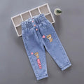 Winter Baby Girls Plush Denim Pants Toddler Kids Cartoon Butterfly Printing Jeans Children Fashion Leisure Keep WarmTrousers1-6Y