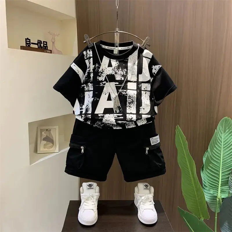 LIEMEI Summer Short Sleeve Set Baby Boys Clothes Pullover T-Shirt+Shorts 2pcs Kids 1-8 Years Old Cartoon Sport Outfit