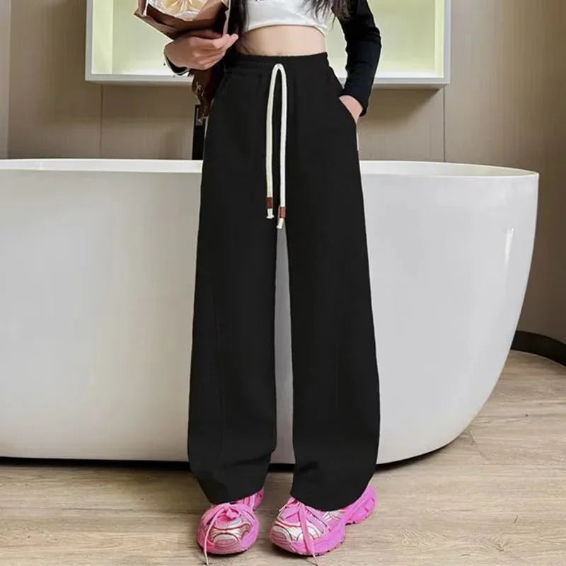 RAISE YOUNG 4-14Y Girls Sweatpant Pure Cotton Side Striped Junior Girl Sports Pant Loose Elastic Waist School Girl Straight Pant