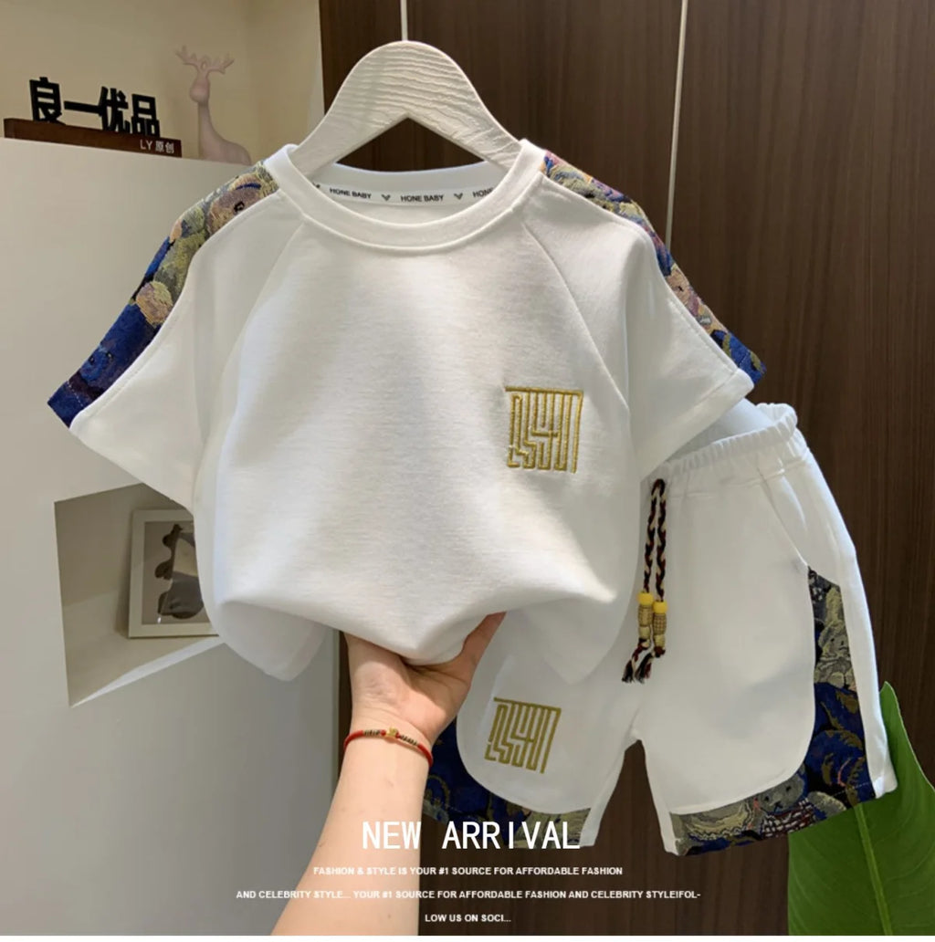 Korean Clothes for Children Boys T-shirt Shorts 2-piece Set Summer Cotton Short Sleeve Kids Clothes Sets Baby Tracksuit 2-11Y