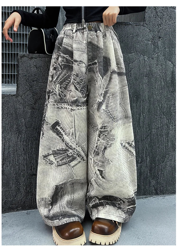 Spring Autumn Teenager Girls Denim Wide Leg Pants Children Trousers New Fashion Tie Dye Design Girls Jeans 5-14 Yrs Kids Clothes