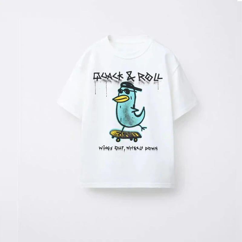 Summer Child T-shirt Cotton Costume Printed Cartoon Short-sleeved For Baby Fashion New Loose Simple Sport Shirt Kids Thin Tops