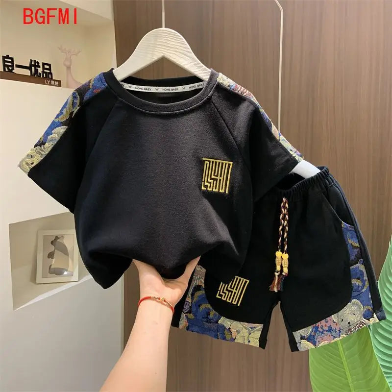 Korean Clothes for Children Boys T-shirt Shorts 2-piece Set Summer Cotton Short Sleeve Kids Clothes Sets Baby Tracksuit 2-11Y