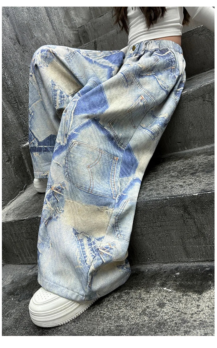 Spring Autumn Teenager Girls Denim Wide Leg Pants Children Trousers New Fashion Tie Dye Design Girls Jeans 5-14 Yrs Kids Clothes