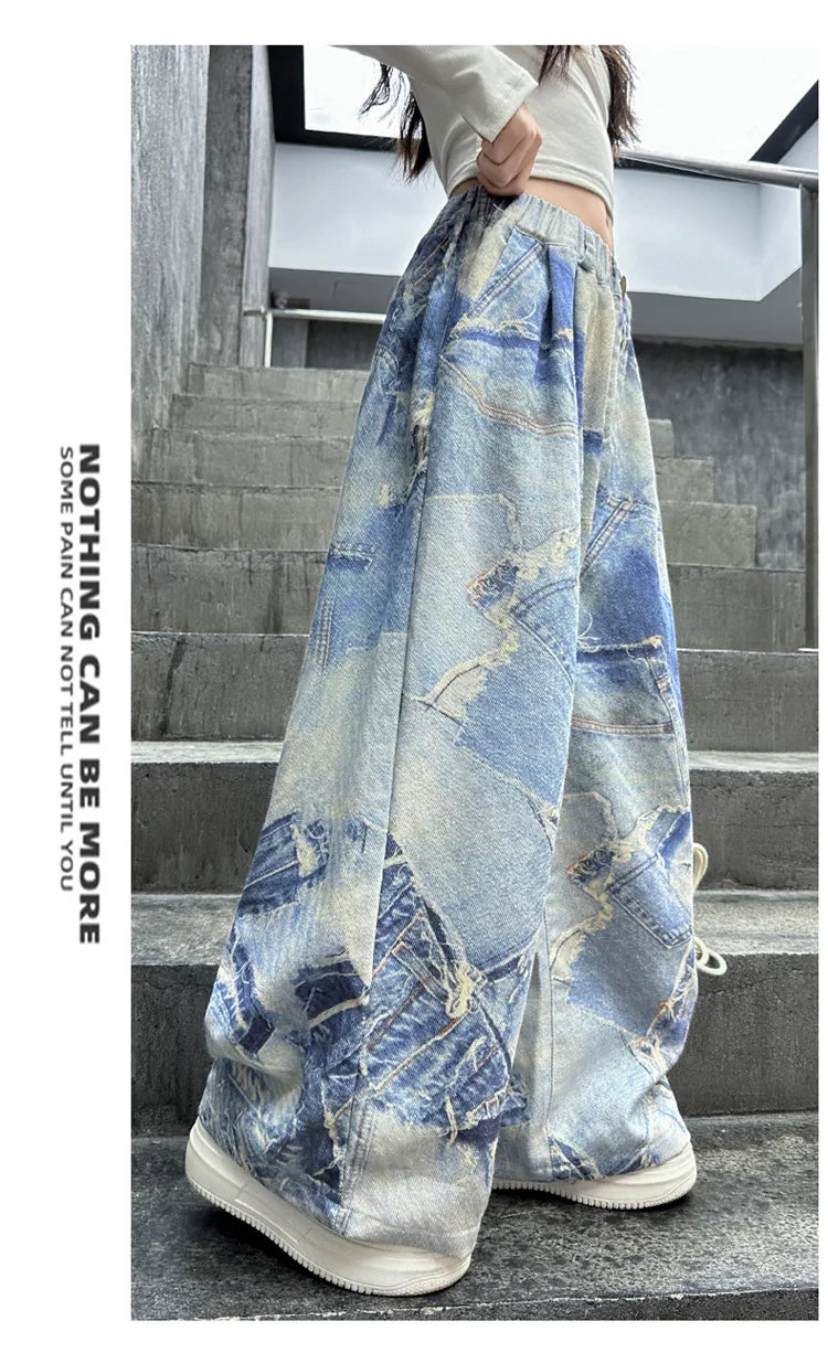 Spring Autumn Teenager Girls Denim Wide Leg Pants Children Trousers New Fashion Tie Dye Design Girls Jeans 5-14 Yrs Kids Clothes