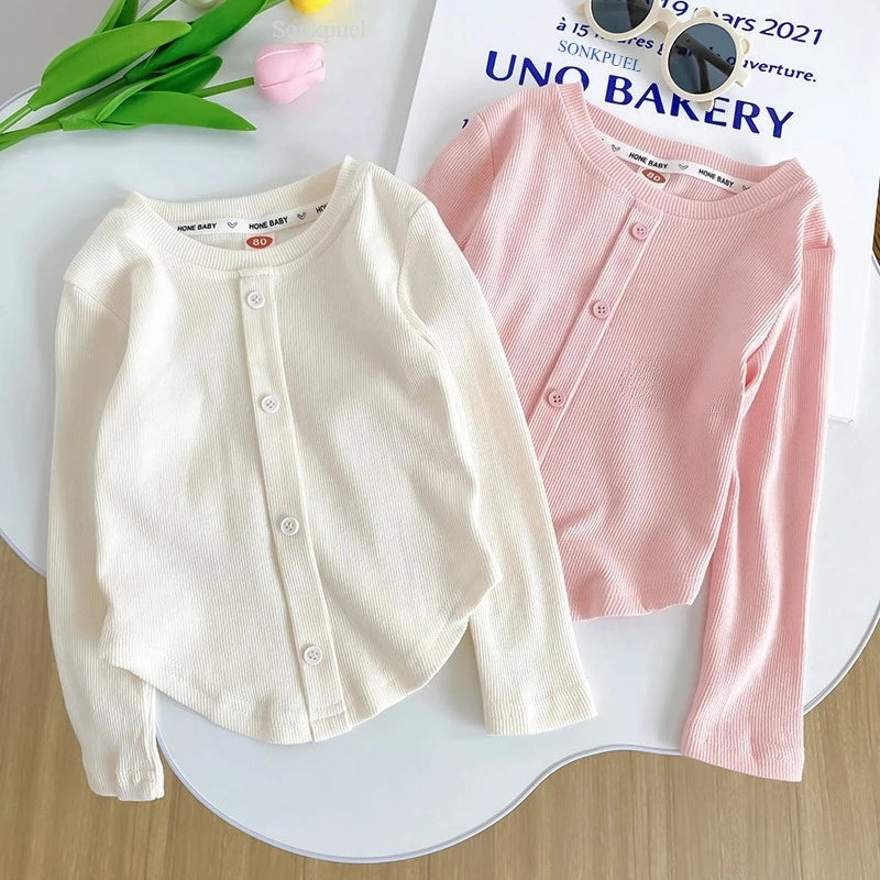 2-10Y Girls Shirt Spring Autumn New Children Long Sleeve T-shirt Solid Color Fashionable Baby Slimming Tops Girls Base Shirts