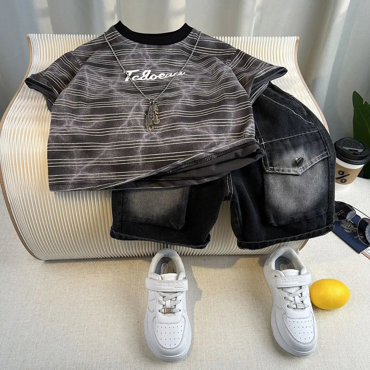 Kids Handsome Summer Clothing Denim Suit for Boy Casual T-shirt & Short Jeans 2Pcs Set Children's Top and Bottom Clothes Set