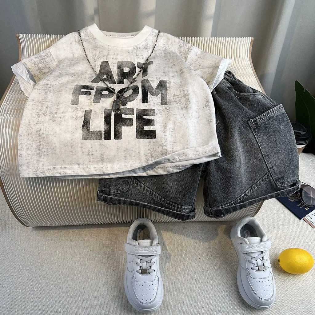 Kids Handsome Summer Clothing Denim Suit for Boy Casual T-shirt & Short Jeans 2Pcs Set Children's Top and Bottom Clothes Set