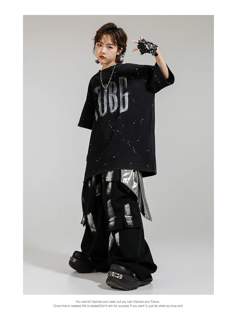 Hip Hop Boys Letters Cool T-shirt Loose Graffiti Pants Girls K-pop Costume Child Streetwear Kids Jazz Street Dance Clothes Sets