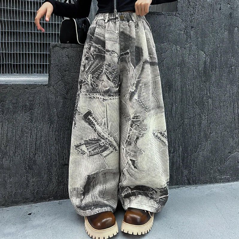 Spring Autumn Teenager Girls Denim Wide Leg Pants Children Trousers New Fashion Tie Dye Design Girls Jeans 5-14 Yrs Kids Clothes