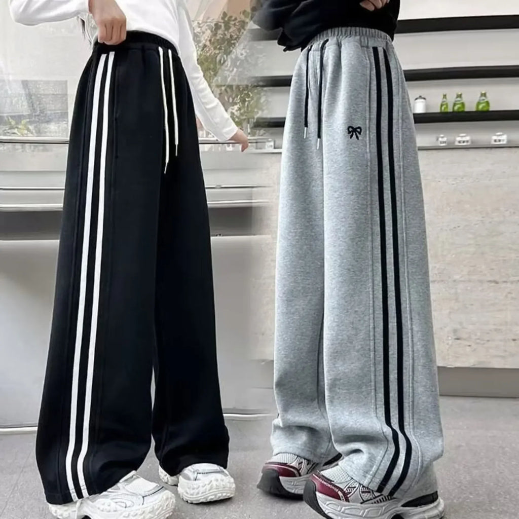 RAISE YOUNG 4-14Y Girls Sweatpant Pure Cotton Side Striped Junior Girl Sports Pant Loose Elastic Waist School Girl Straight Pant