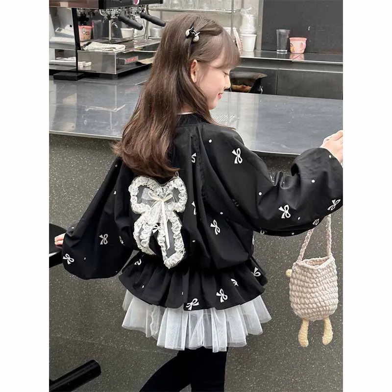 Kids Girls Coat Children's Bowknot Jacket 2025 New Princess Outerwear Spring Fashion Clothes Baby Autumn Casual Windbreaker