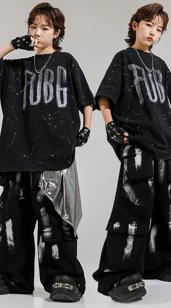 Hip Hop Boys Letters Cool T-shirt Loose Graffiti Pants Girls K-pop Costume Child Streetwear Kids Jazz Street Dance Clothes Sets