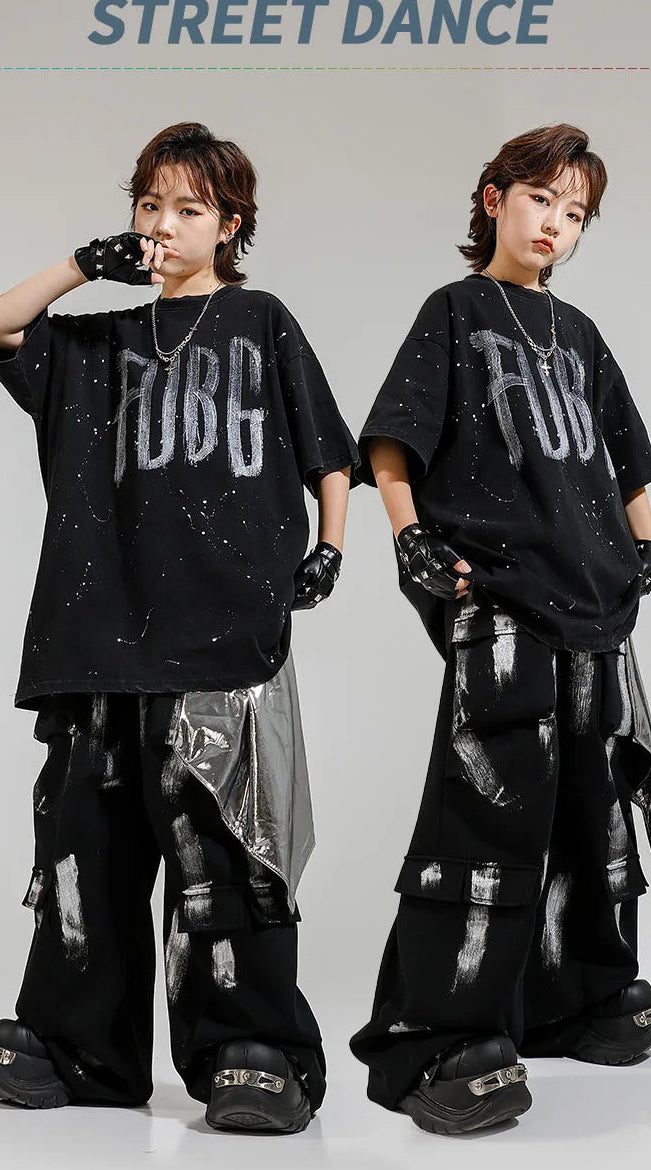 Hip Hop Boys Letters Cool T-shirt Loose Graffiti Pants Girls K-pop Costume Child Streetwear Kids Jazz Street Dance Clothes Sets