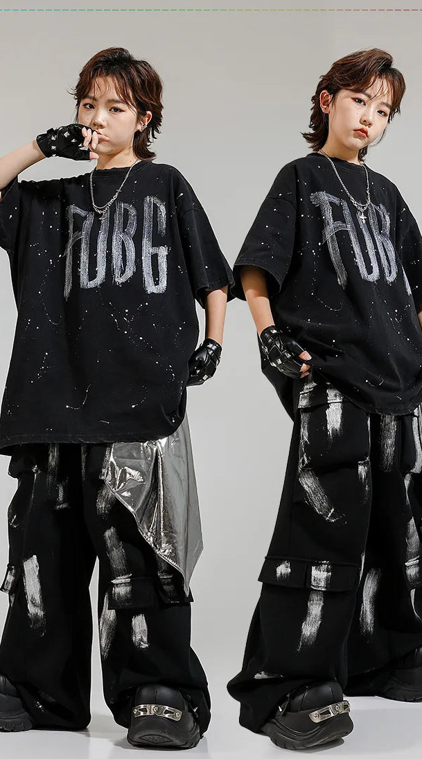 Hip Hop Boys Letters Cool T-shirt Loose Graffiti Pants Girls K-pop Costume Child Streetwear Kids Jazz Street Dance Clothes Sets