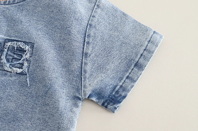 Children Cotton Clothes Summer Boy Causal Denim T Shirt Short 2Pcs/set Infant Kid Fashion Toddler Tracksuit 0-5 Years