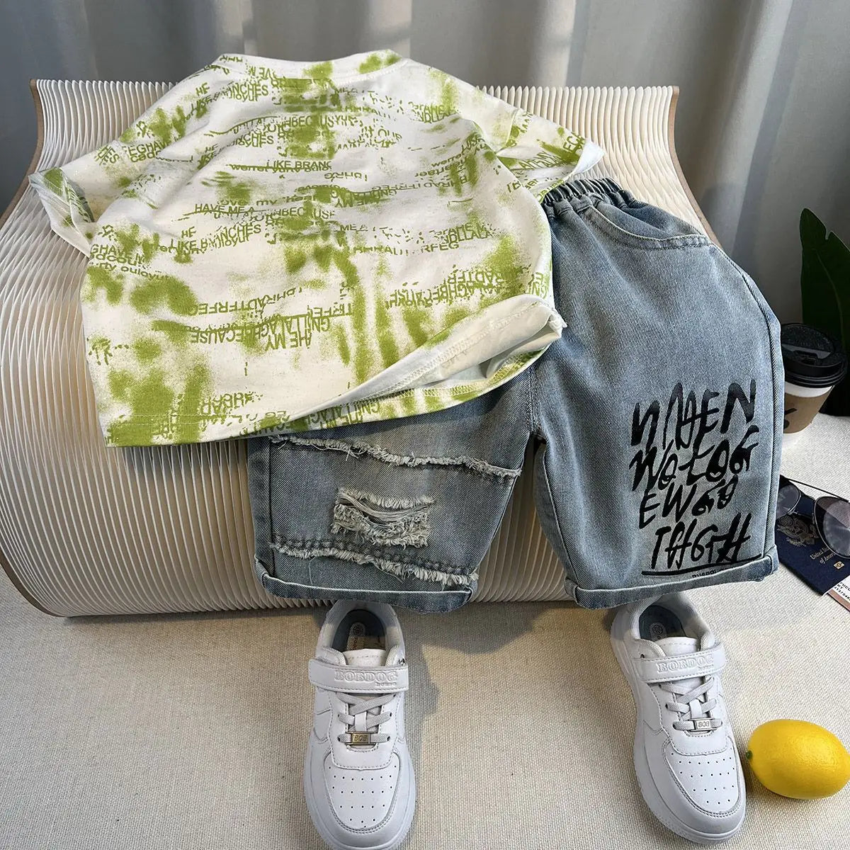 Kids Handsome Summer Clothing Denim Suit for Boy Casual T-shirt & Short Jeans 2Pcs Set Children's Top and Bottom Clothes Set