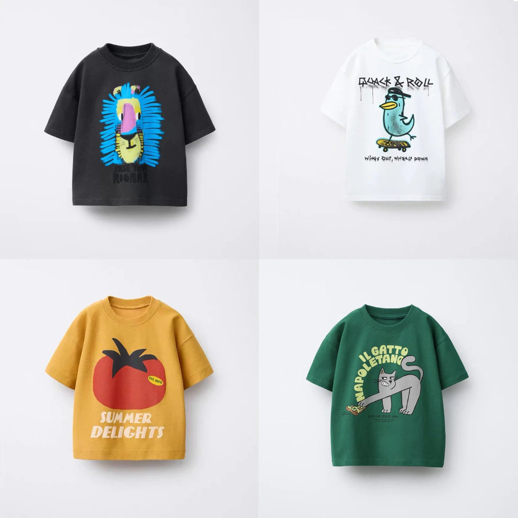 Summer Child T-shirt Cotton Costume Printed Cartoon Short-sleeved For Baby Fashion New Loose Simple Sport Shirt Kids Thin Tops