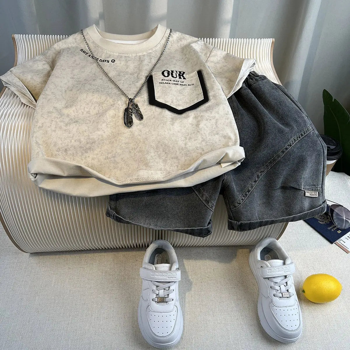 Kids Handsome Summer Clothing Denim Suit for Boy Casual T-shirt & Short Jeans 2Pcs Set Children's Top and Bottom Clothes Set