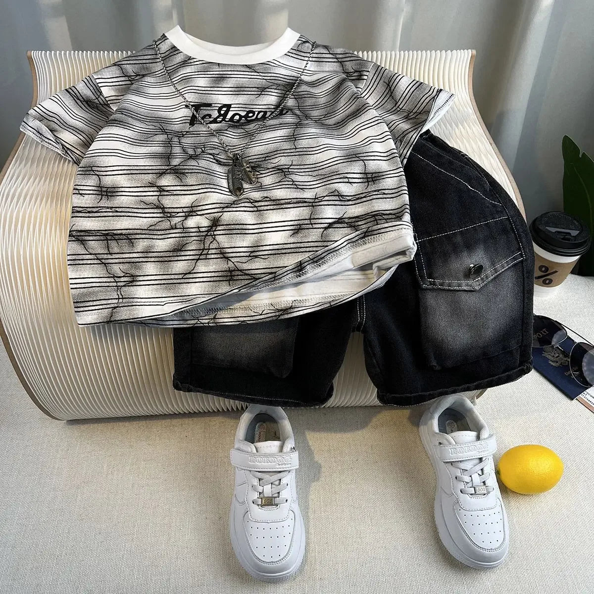 Kids Handsome Summer Clothing Denim Suit for Boy Casual T-shirt & Short Jeans 2Pcs Set Children's Top and Bottom Clothes Set