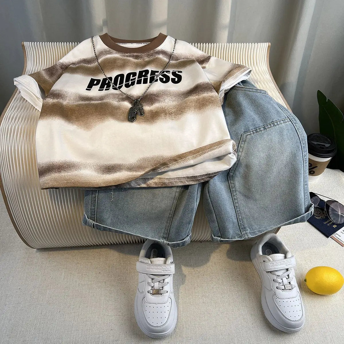 Kids Handsome Summer Clothing Denim Suit for Boy Casual T-shirt & Short Jeans 2Pcs Set Children's Top and Bottom Clothes Set