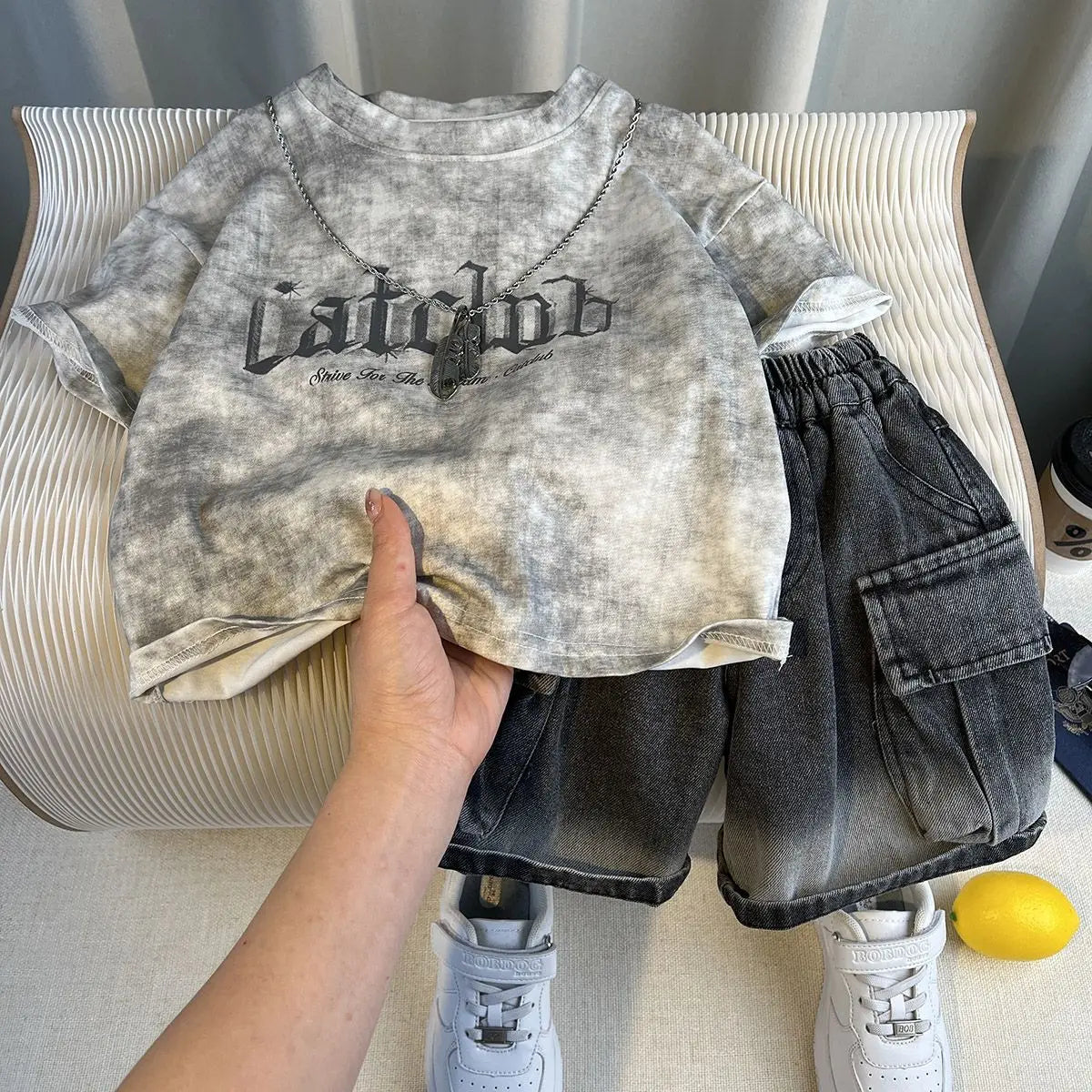 Kids Handsome Summer Clothing Denim Suit for Boy Casual T-shirt & Short Jeans 2Pcs Set Children's Top and Bottom Clothes Set