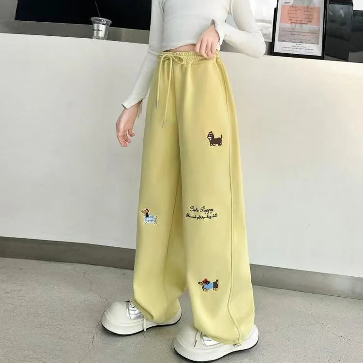 RAISE YOUNG 4-14Y Girls Sweatpant Pure Cotton Side Striped Junior Girl Sports Pant Loose Elastic Waist School Girl Straight Pant
