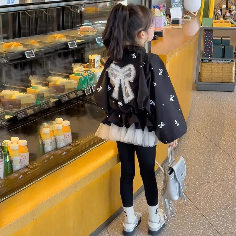 Kids Girls Coat Children's Bowknot Jacket 2025 New Princess Outerwear Spring Fashion Clothes Baby Autumn Casual Windbreaker