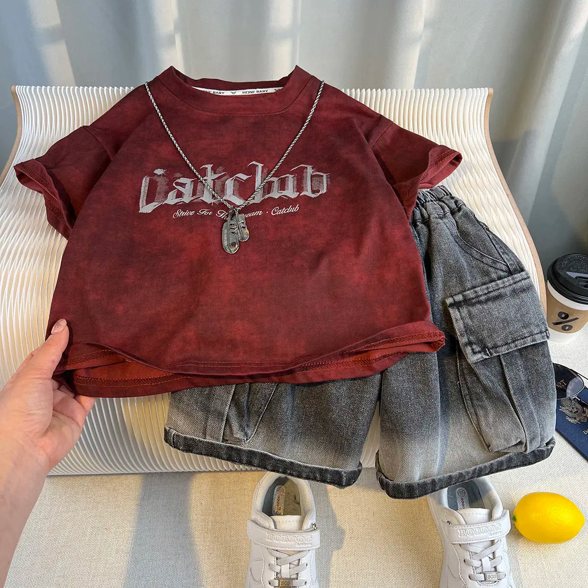Kids Handsome Summer Clothing Denim Suit for Boy Casual T-shirt & Short Jeans 2Pcs Set Children's Top and Bottom Clothes Set