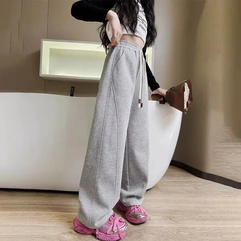 RAISE YOUNG 4-14Y Girls Sweatpant Pure Cotton Side Striped Junior Girl Sports Pant Loose Elastic Waist School Girl Straight Pant