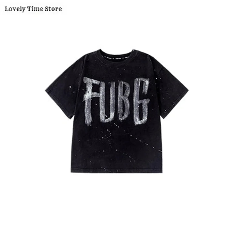 Hip Hop Boys Letters Cool T-shirt Loose Graffiti Pants Girls K-pop Costume Child Streetwear Kids Jazz Street Dance Clothes Sets