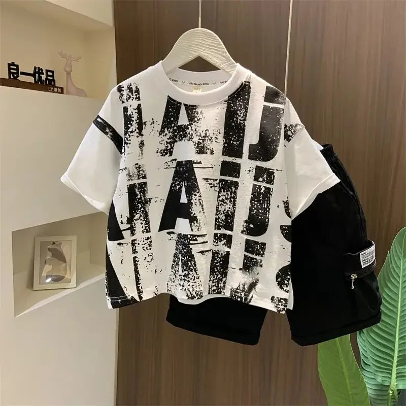 LIEMEI Summer Short Sleeve Set Baby Boys Clothes Pullover T-Shirt+Shorts 2pcs Kids 1-8 Years Old Cartoon Sport Outfit