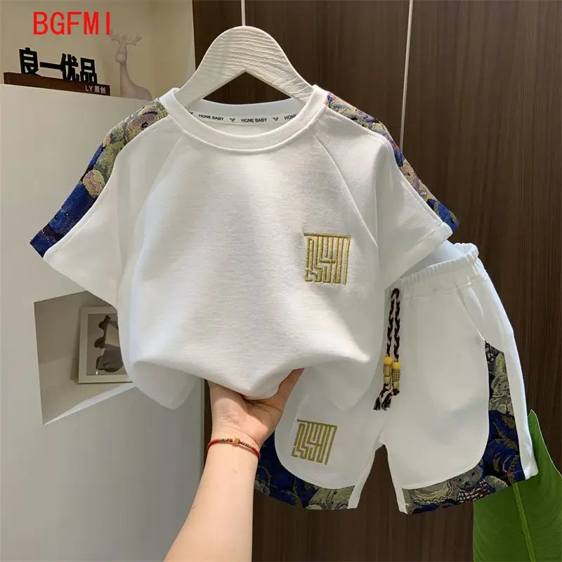 Korean Clothes for Children Boys T-shirt Shorts 2-piece Set Summer Cotton Short Sleeve Kids Clothes Sets Baby Tracksuit 2-11Y