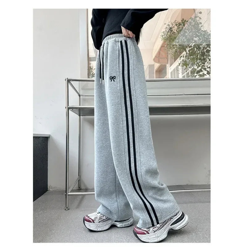 RAISE YOUNG 4-14Y Girls Sweatpant Pure Cotton Side Striped Junior Girl Sports Pant Loose Elastic Waist School Girl Straight Pant