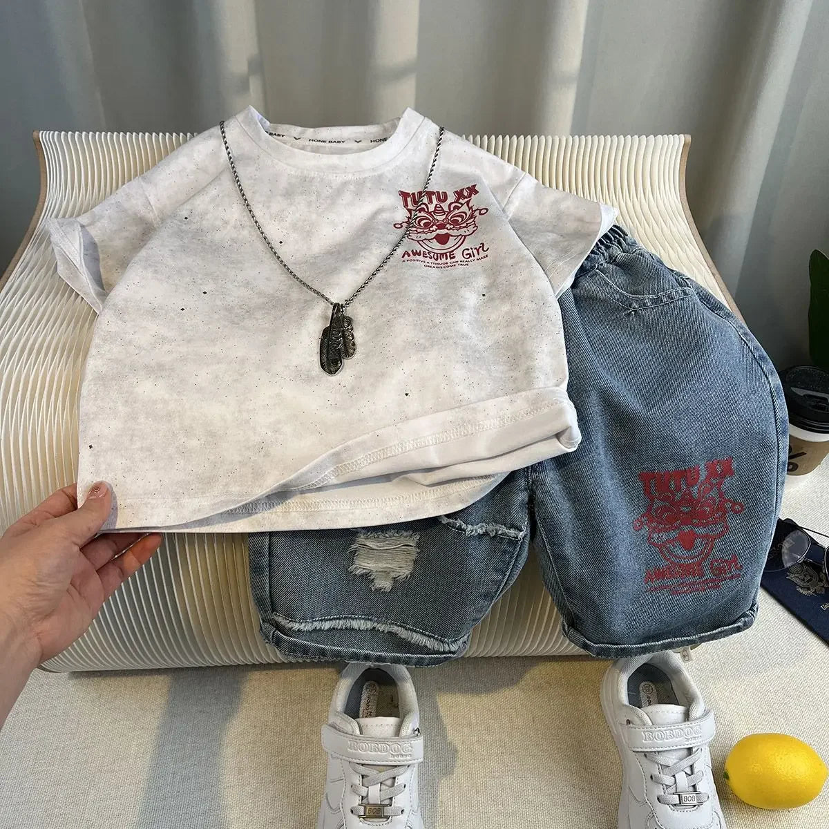 Kids Handsome Summer Clothing Denim Suit for Boy Casual T-shirt & Short Jeans 2Pcs Set Children's Top and Bottom Clothes Set