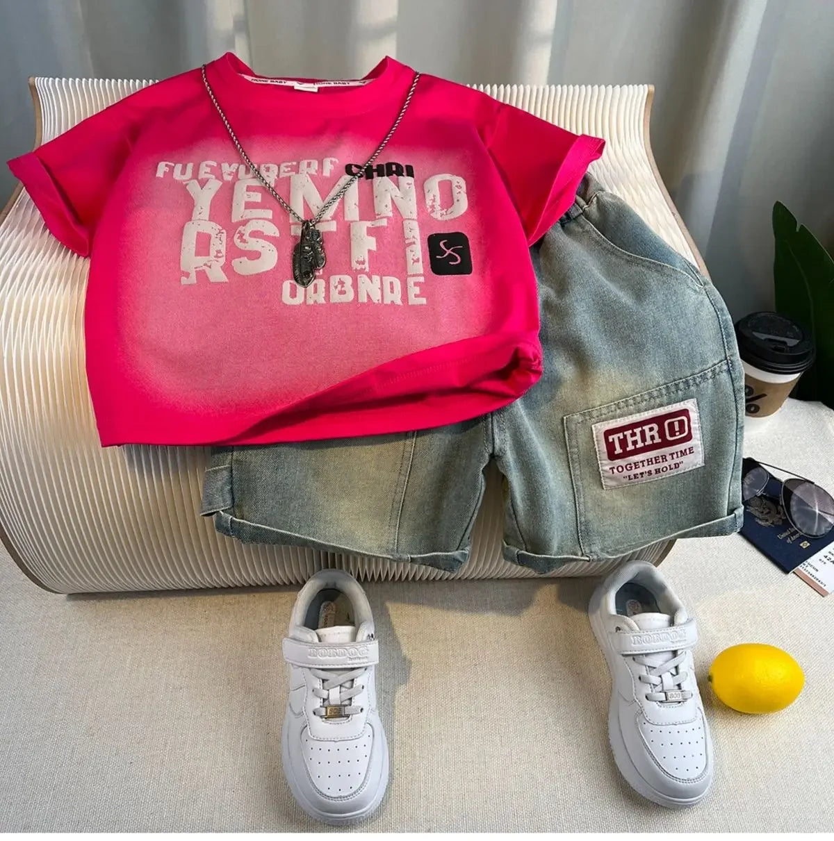 Kids Handsome Summer Clothing Denim Suit for Boy Casual T-shirt & Short Jeans 2Pcs Set Children's Top and Bottom Clothes Set